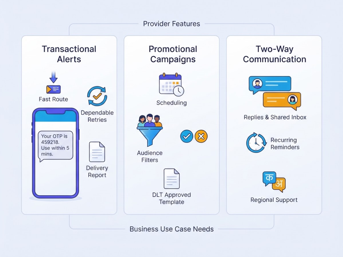 Which Provider Fits Your Business Use Case, covering map common needs otps and alerts.