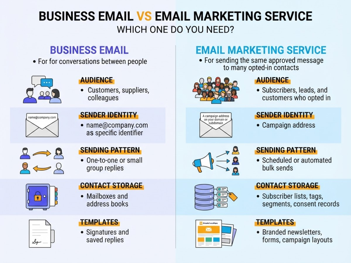 Business email vs email marketing service: which one do you need, covering create a side-by-side comparison covering audience.