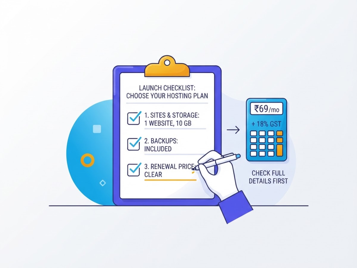 How to set up cheap Indian hosting step by step, covering choose the plan by website count.