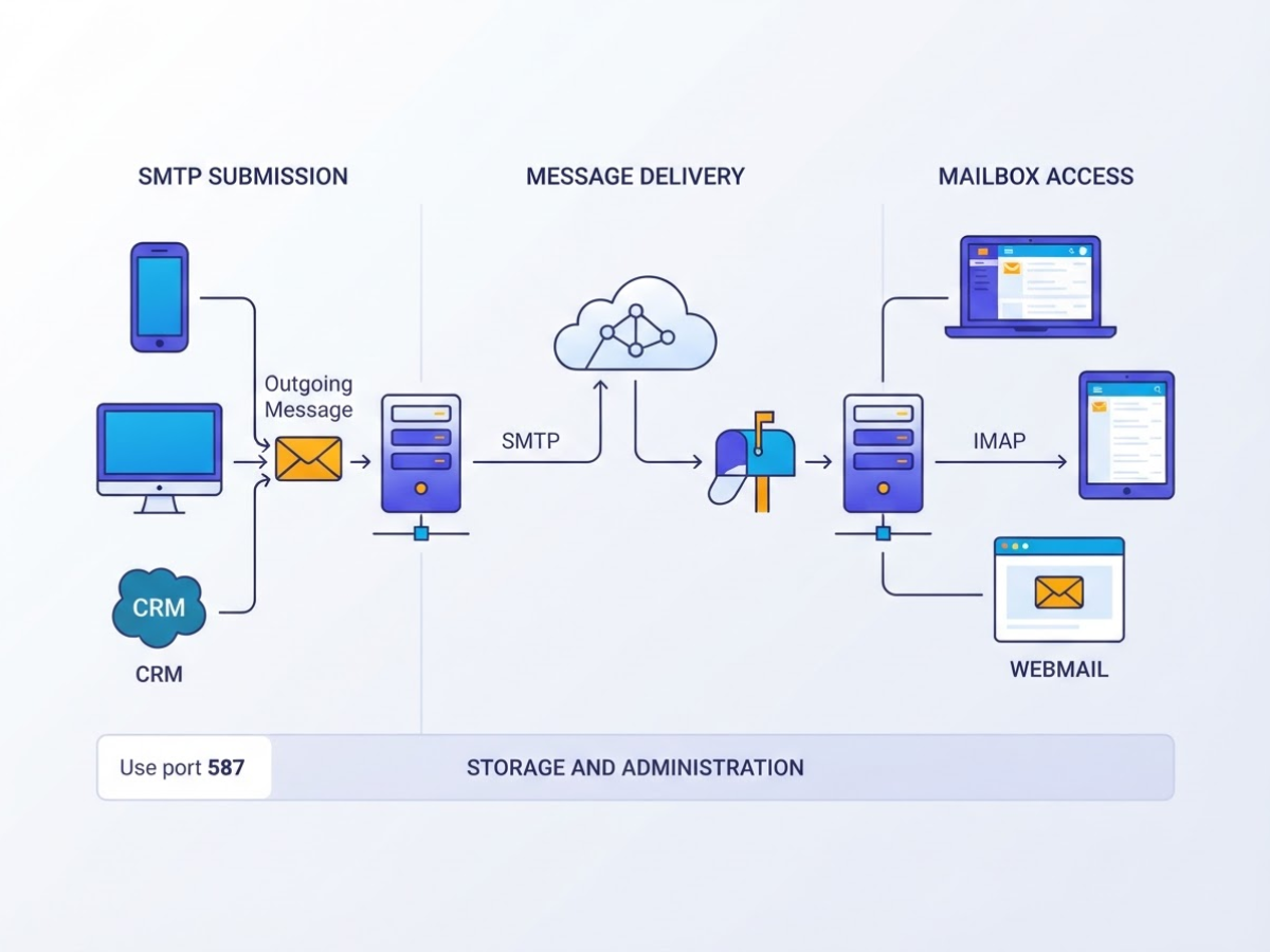 What Is an Email Server for Business, covering explain smtp submission delivery imap or.